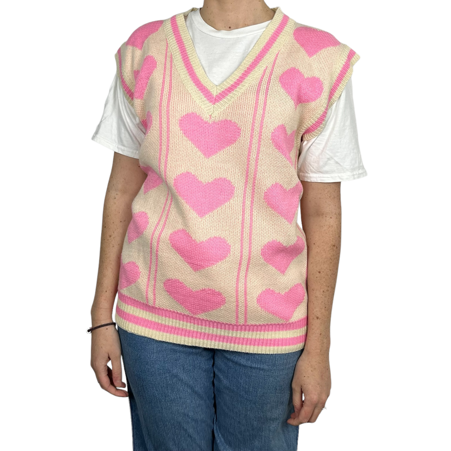 Vintage Hanmade Heart Sweater Vest - Large