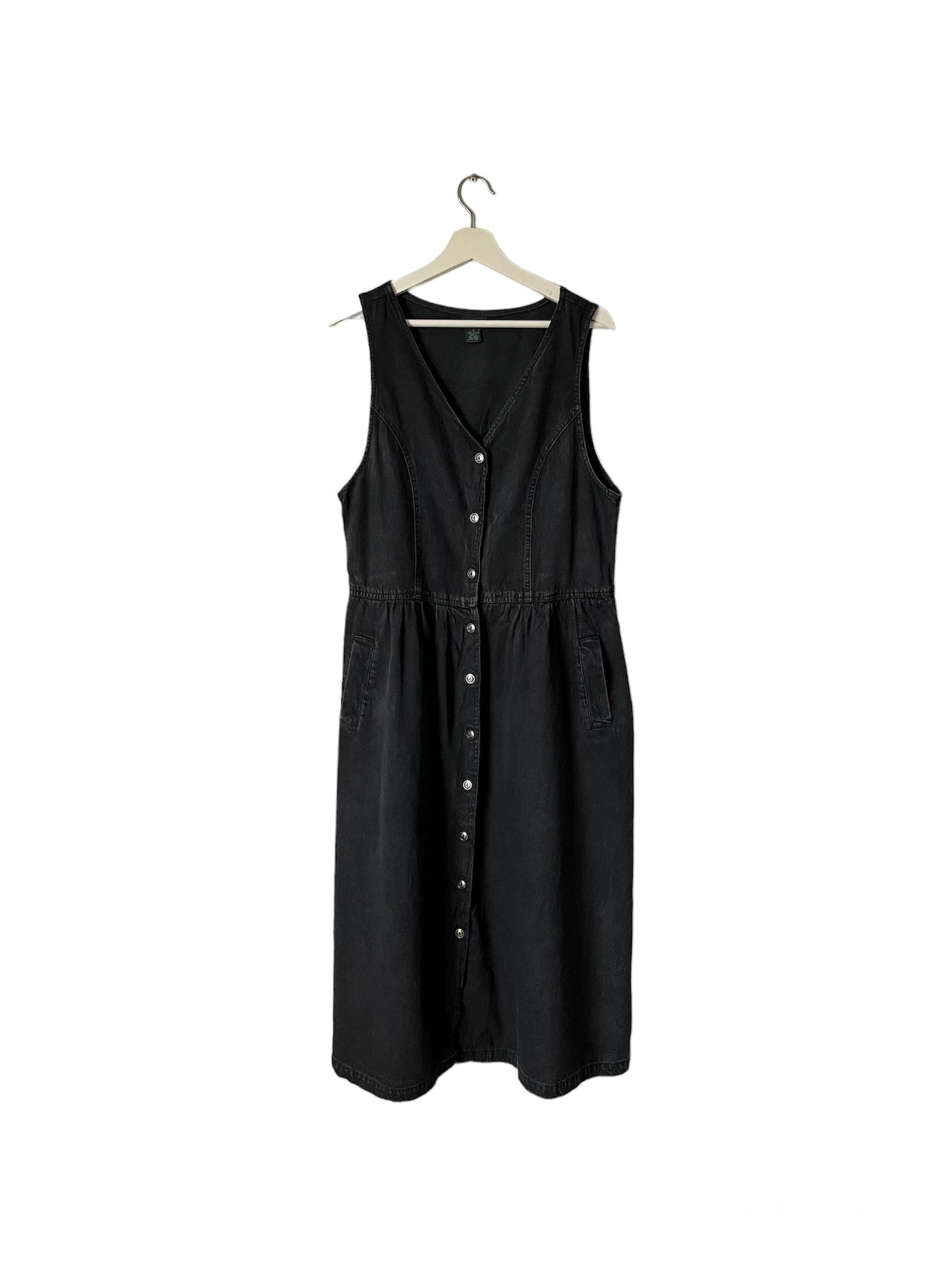 Vintage 90's Pinafore Midi Dress Black Denim - 12