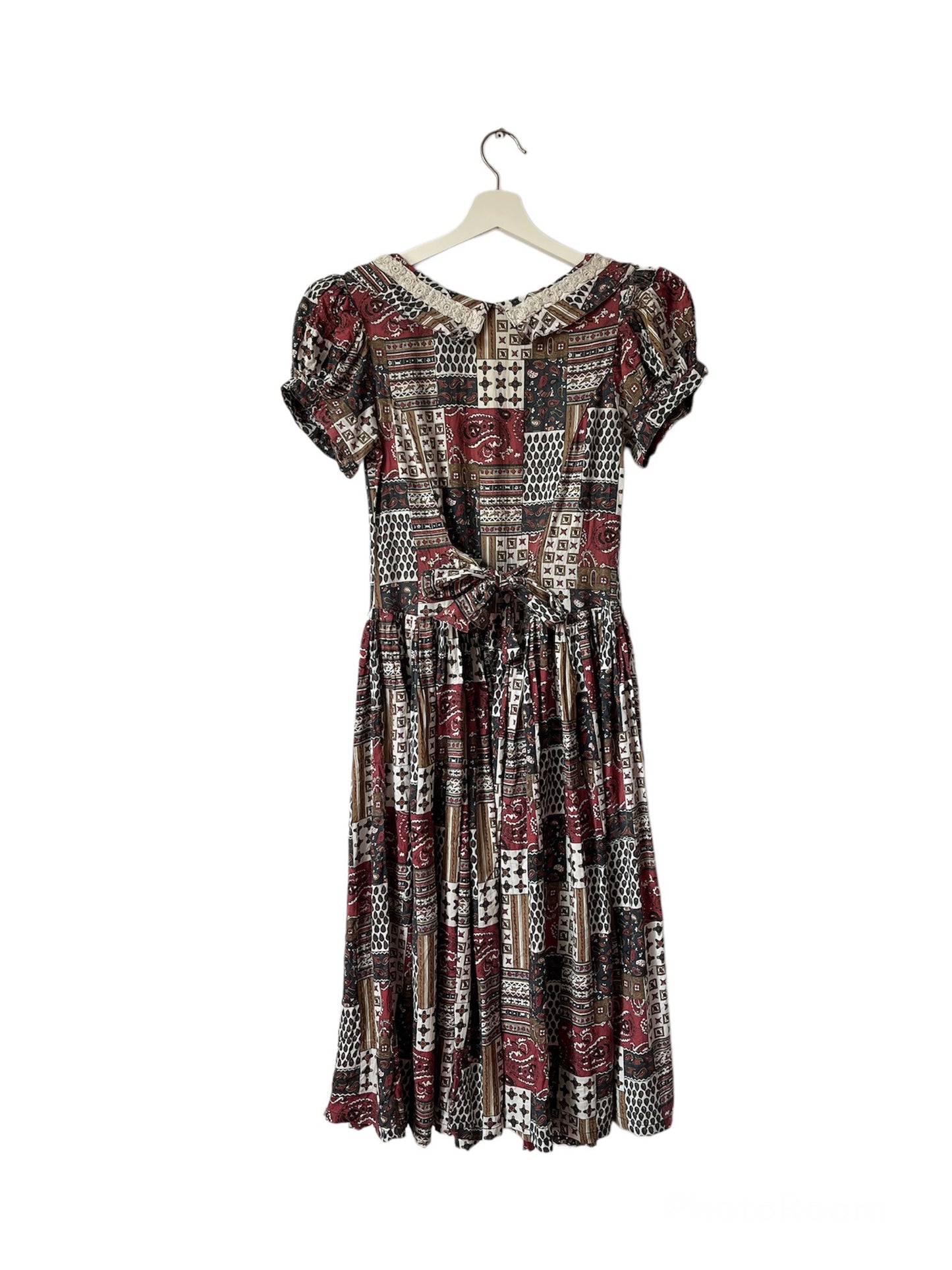 Vintage Paisley Patterned Print Collared Dress - Small